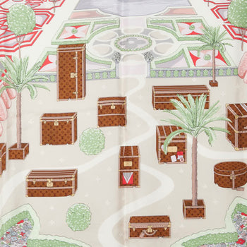 Louis Vuitton Garden Monogram Trunk Motif Scarf M78784 Pink Blue Multicolor Silk