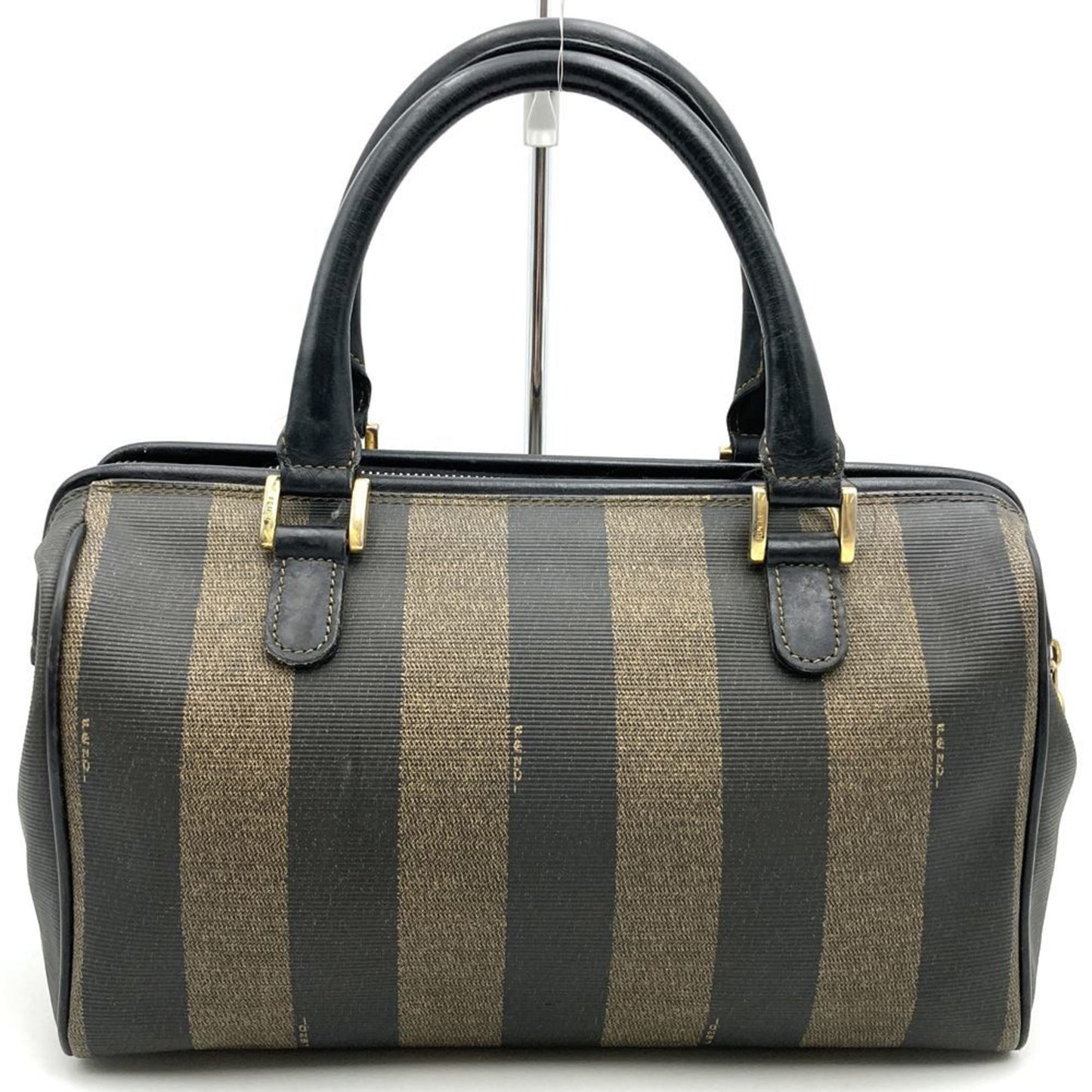 Fendi 259022 Boston Bag Handbag Black Brown Leather