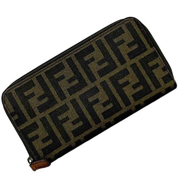 Fendi Round Long Wallet Ec-23576 Khaki Green Zucca Pvc Leather Fendi Ff Dark Pattern