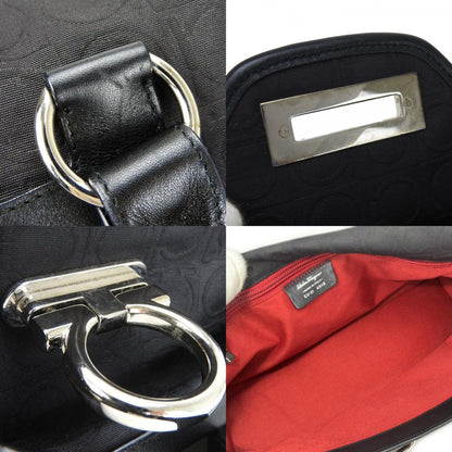 Salvatore Ferragamo Handbag Ex-21 4913 Gancini Canvas Leather Black Shoulder Bag