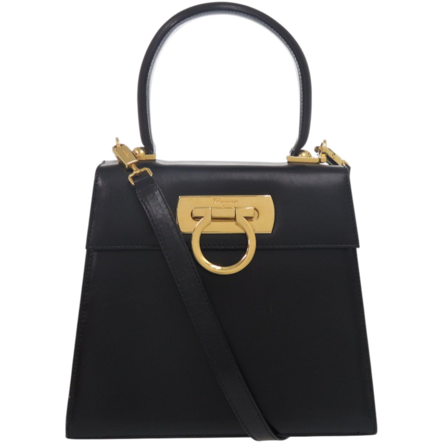 Salvatore Ferragamo Gancini Aq-212193 Leather Black Handbag 0608