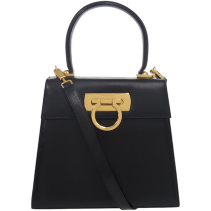 Salvatore Ferragamo Gancini Aq-212193 Leather Black Handbag 0608