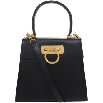 Salvatore Ferragamo Gancini Aq-212193 Leather Black Handbag 0608