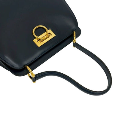 Celine Double-Faced Gancini Leather Handbag/Tote Bag In Navy Blue