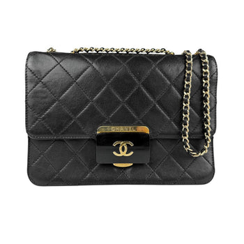Chanel Shoulder Bag Leather Black Gold
