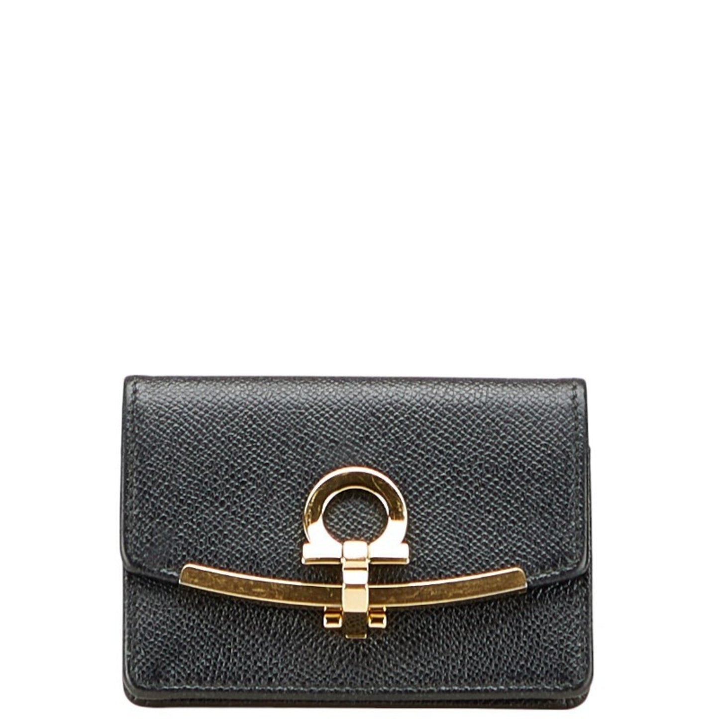 Salvatore Ferragamo Gancini Card Case In Black Leather