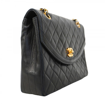 Chanel Shoulder Bag Matelasse W Chain Lambskin Black