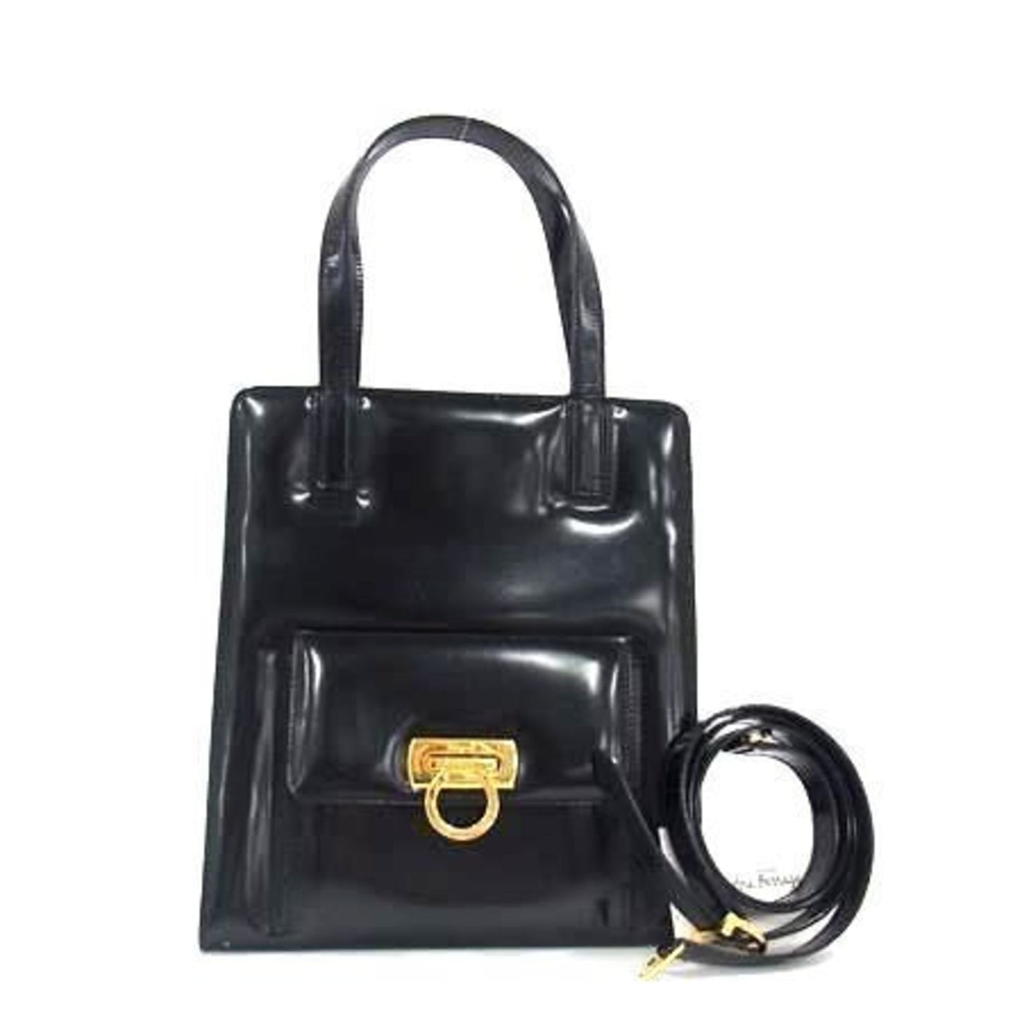 Salvatore Ferragamo Gancini Handbag 21 6660 Black Leather