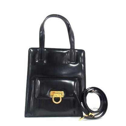 Salvatore Ferragamo Gancini Handbag 21 6660 Black Leather