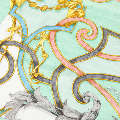 Hermes Herms Carr 90 "L'Instruction Du Roy" Scarf/Muffler In Green Multicolor Silk