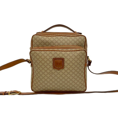 Celine Macadam Blason Pattern Leather Shoulder Bag/Pochette In Beige