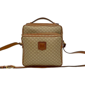 Celine Macadam Blason Pattern Leather Shoulder Bag/Pochette In Beige