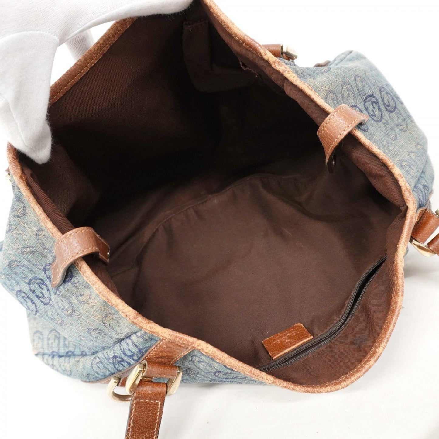 Gucci Abby Tote Bag 130736 Denim Blue Brown Champagne