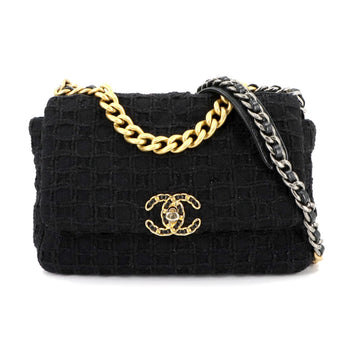 Chanel 19 2Way Hand Chain Shoulder Bag Tweed Leather Black As1160