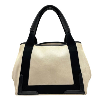 Balenciaga Cabas Handbag Tote Bag In White And Black Canvas With Leather Pouch