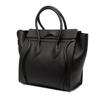 Celine Luggage Micro Shopper Handbag In Black Leather