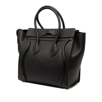 Celine Luggage Micro Shopper Handbag In Black Leather