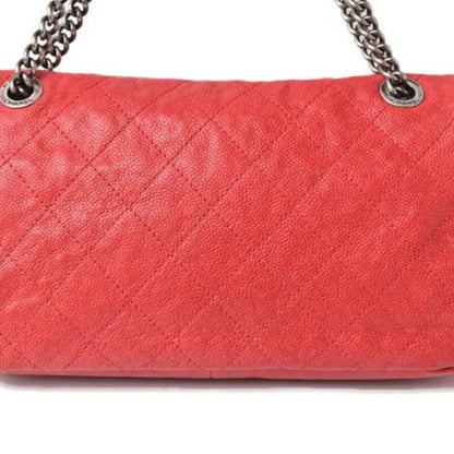 Chanel Chain Shoulder Bag Caviar Skin Matelasse Quilted Stitch Red Silver
