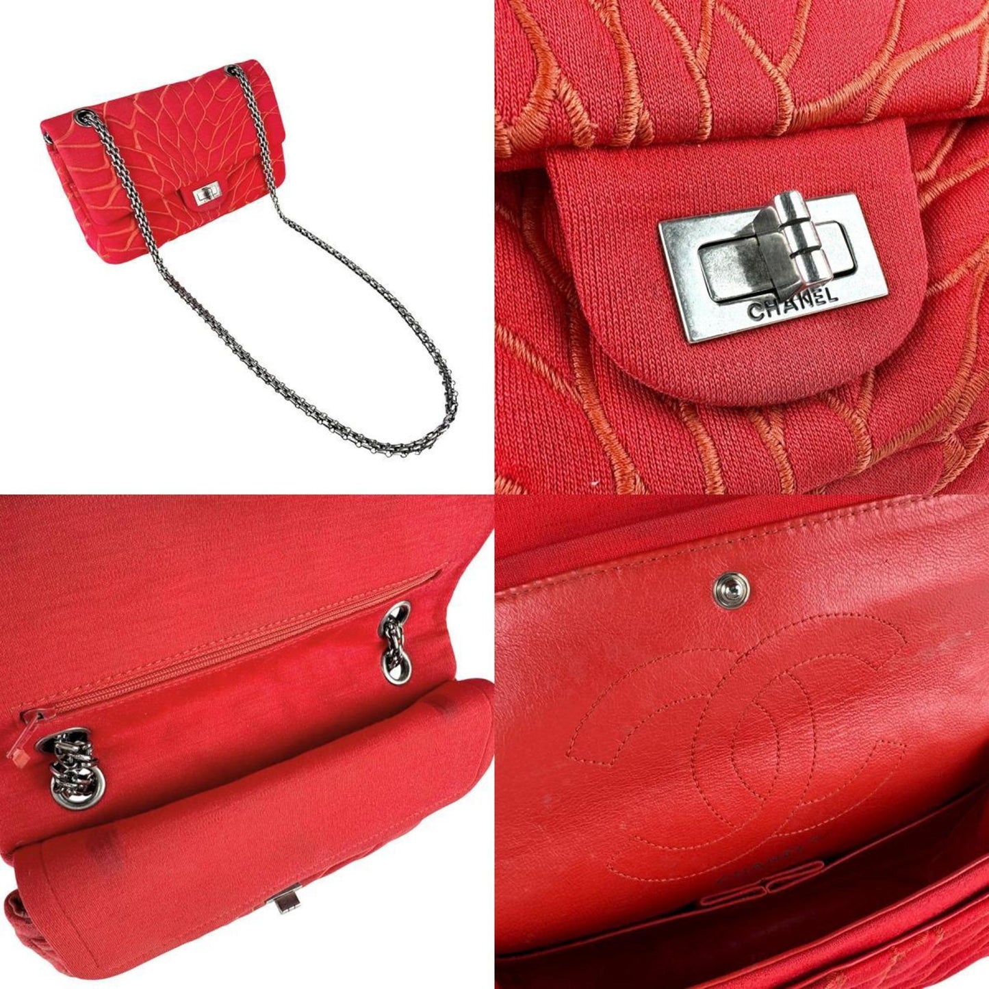 Chanel Shoulder Bag 2.55 Canvas Metal Red
