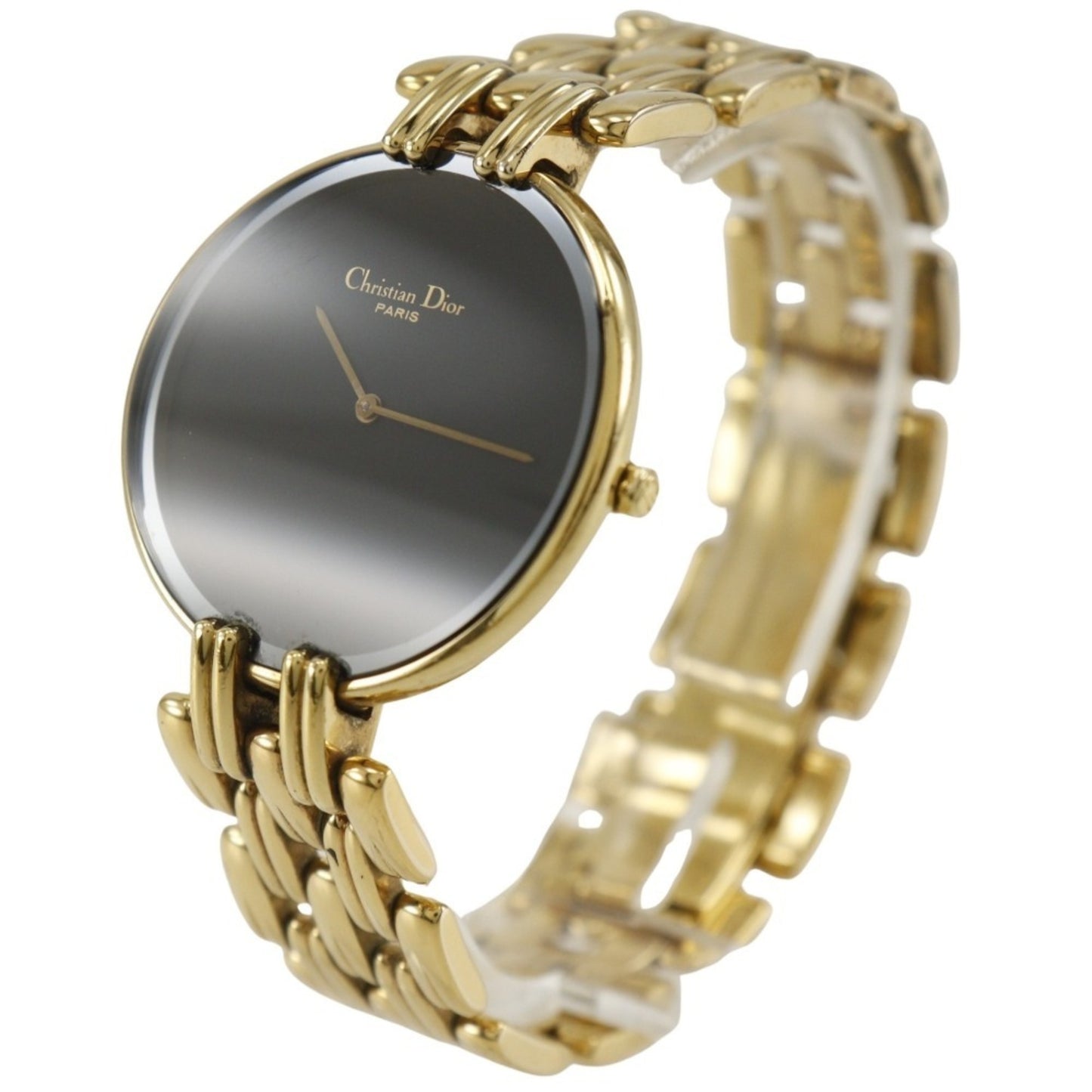 Christian Dior Bakira Watch 47 154-2 Gold Plated Quartz Analog Display Black Dial