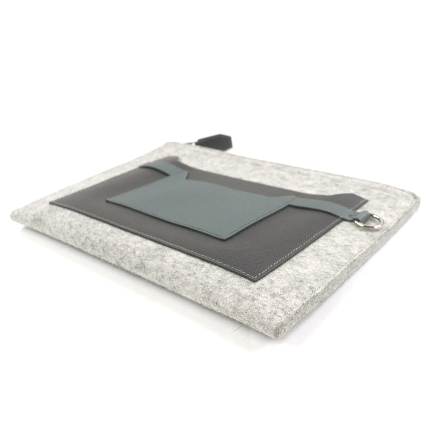 Hermes Too Doo 29 Felt And Epsom Leather Flat Pouch/Clutch Bag With Silver Hardware