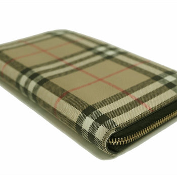 Burberry Check Round Long Wallet Pvc Leather