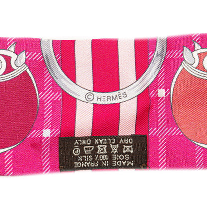 Hermes Herms Twilly Panoplie Equestre Equestrian Gear Scarf/Muffler In Pink Multicolored Silk