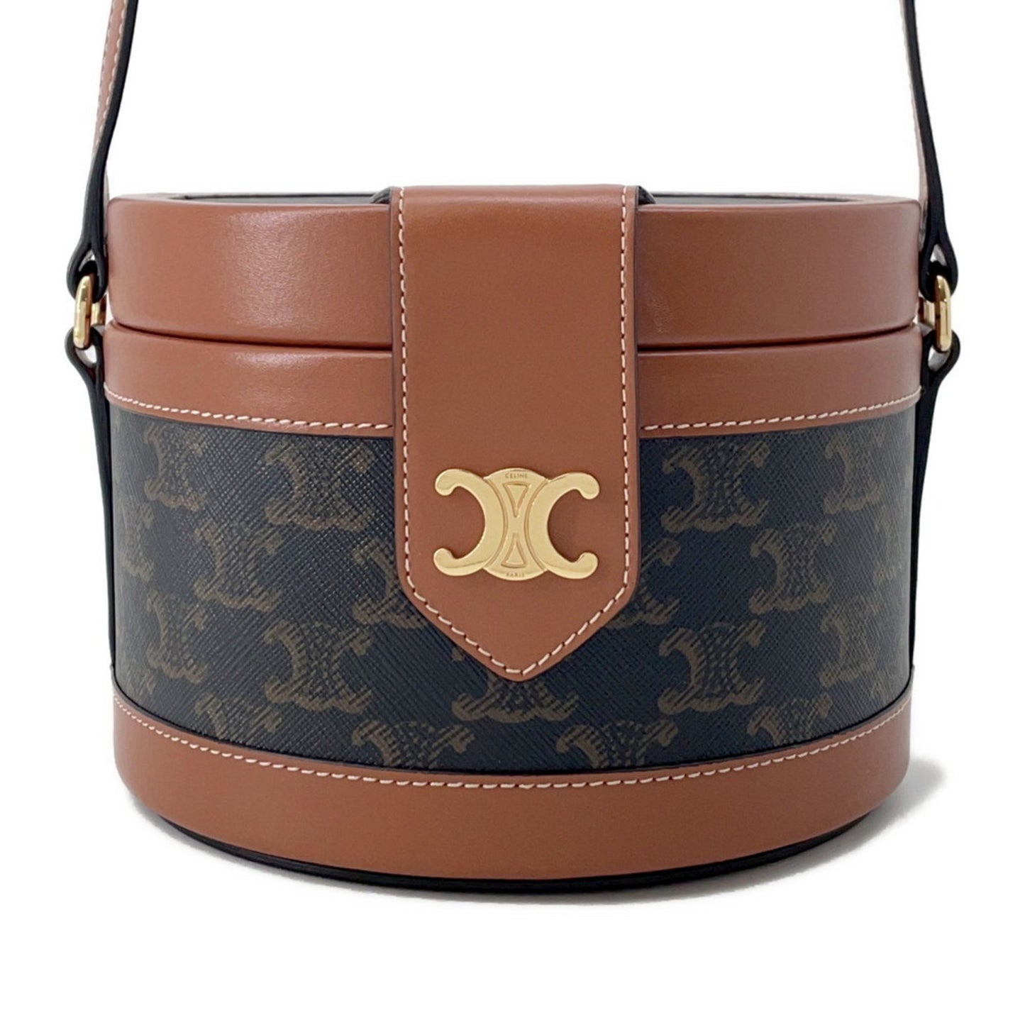 Celine Shoulder Bag Triomphe Tambour Vanity Leather Medium 195192 Celine Bags