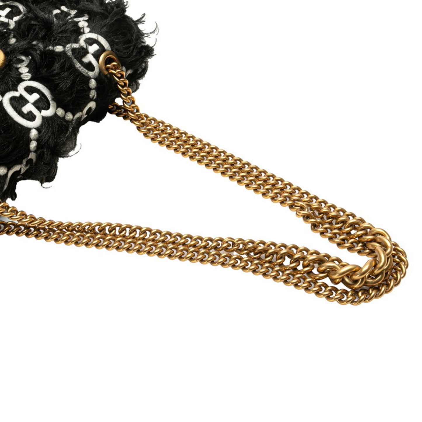Gucci Gg Marmont Pattern Chain Shoulder Bag/Handbag 752026 Black/White Faux Fur/Leather
