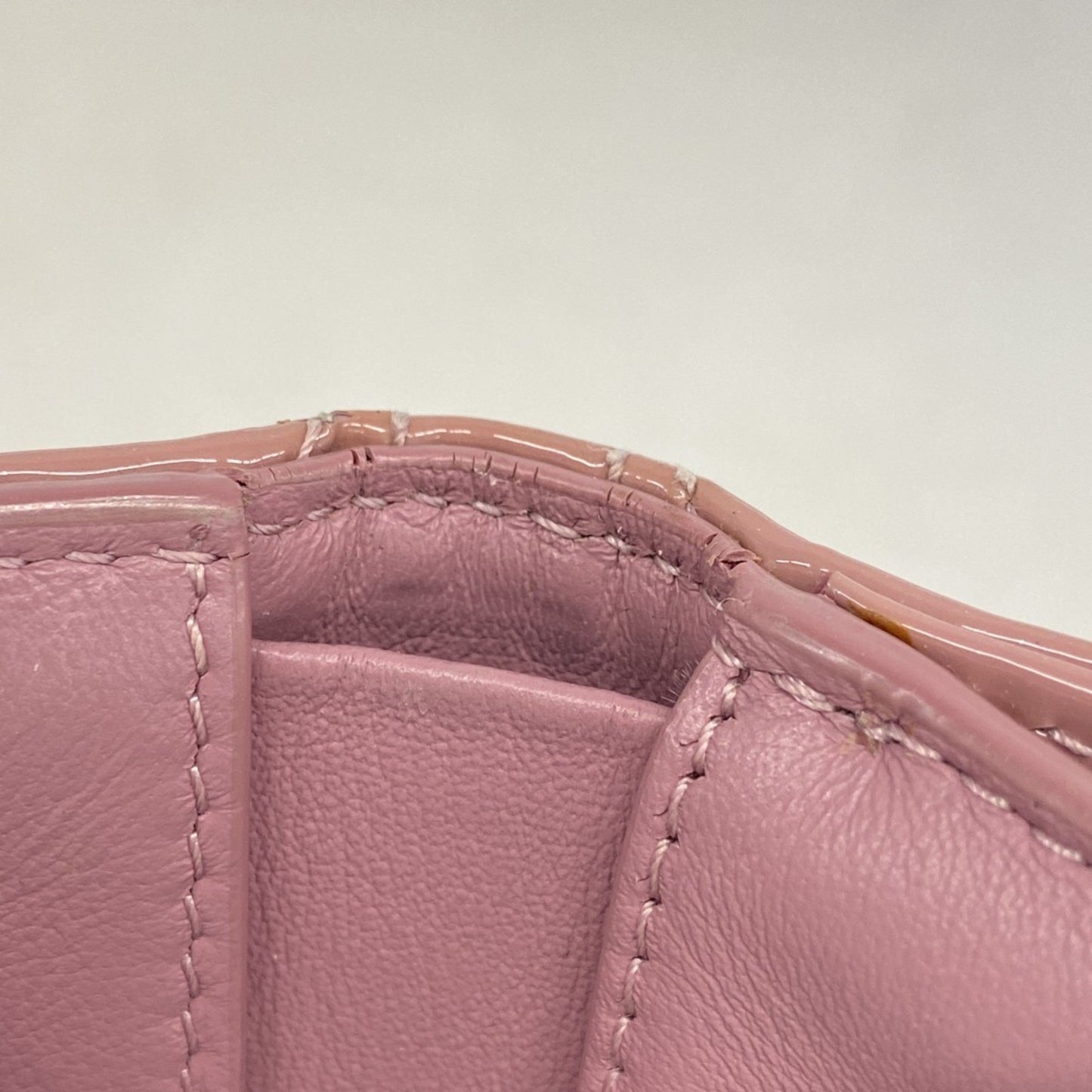 Christian Dior Tri-Fold Wallet Cannage Enamel Pink Champagne