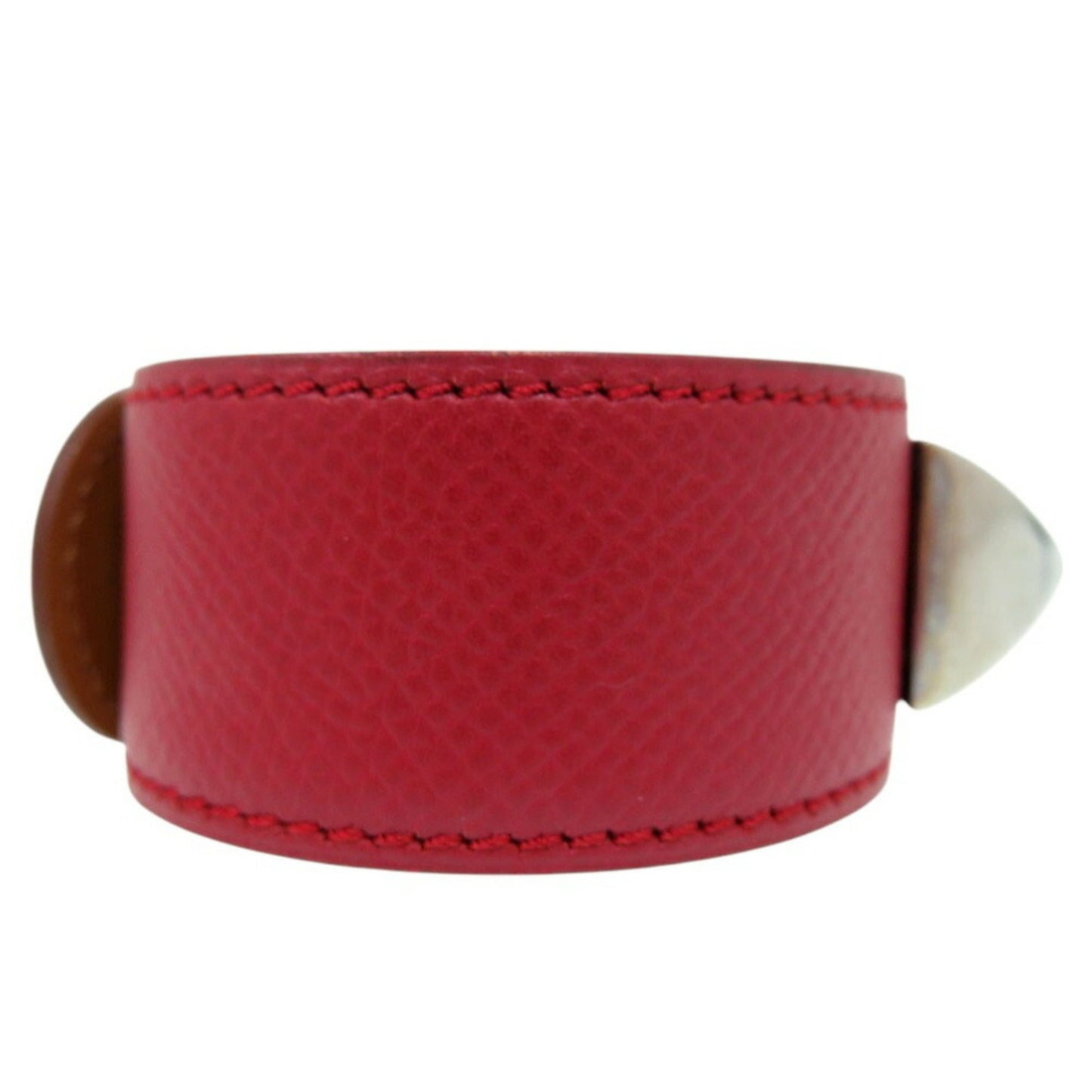 Hermes Medor Bangle Leather Metal Red D Stamp 0564Hermes