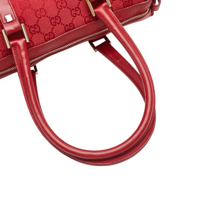 Gucci Gg Canvas Mini Boston Bag Handbag 000 0851 Red Leather