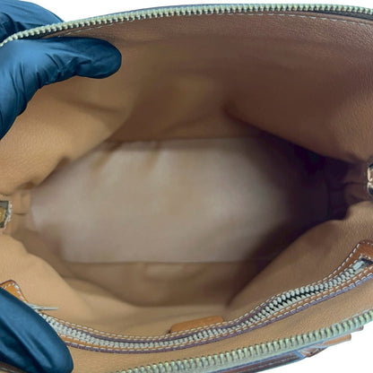 Celine Vintage Macadam Triomphe Logo Leather Handbag/Boston Bag In Beige