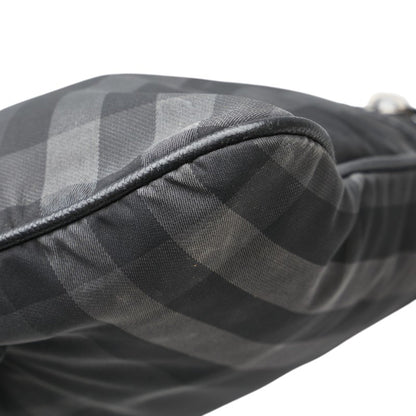 Burberry Check Logo Plate Shoulder Bag Black Nylon Leather