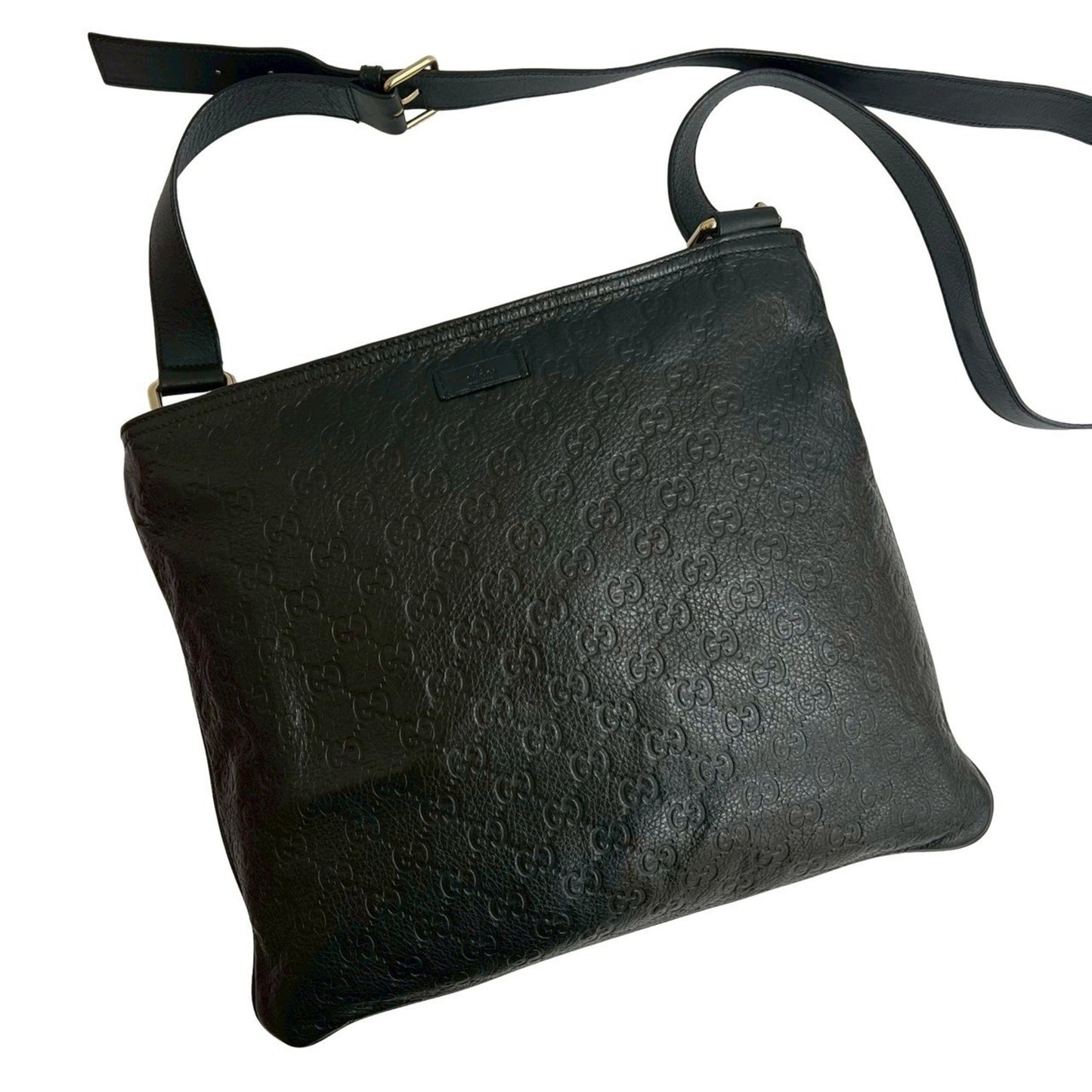 Gucci Gucci Shima Gg Logo Engraved Leather Shoulder Bag