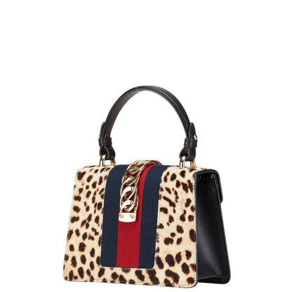 Gucci Sherry Line Sylvie Leopard Mini Handbag Shoulder Bag 470270 Beige Brown Pony Leather