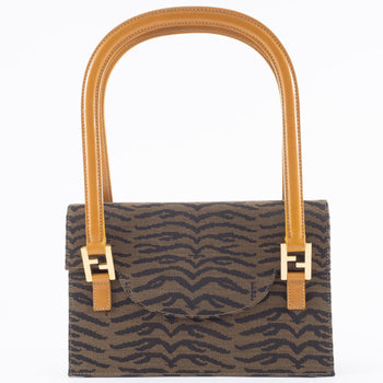 Fendi Zebra Handbag 26346 Canvas/Leather Brown