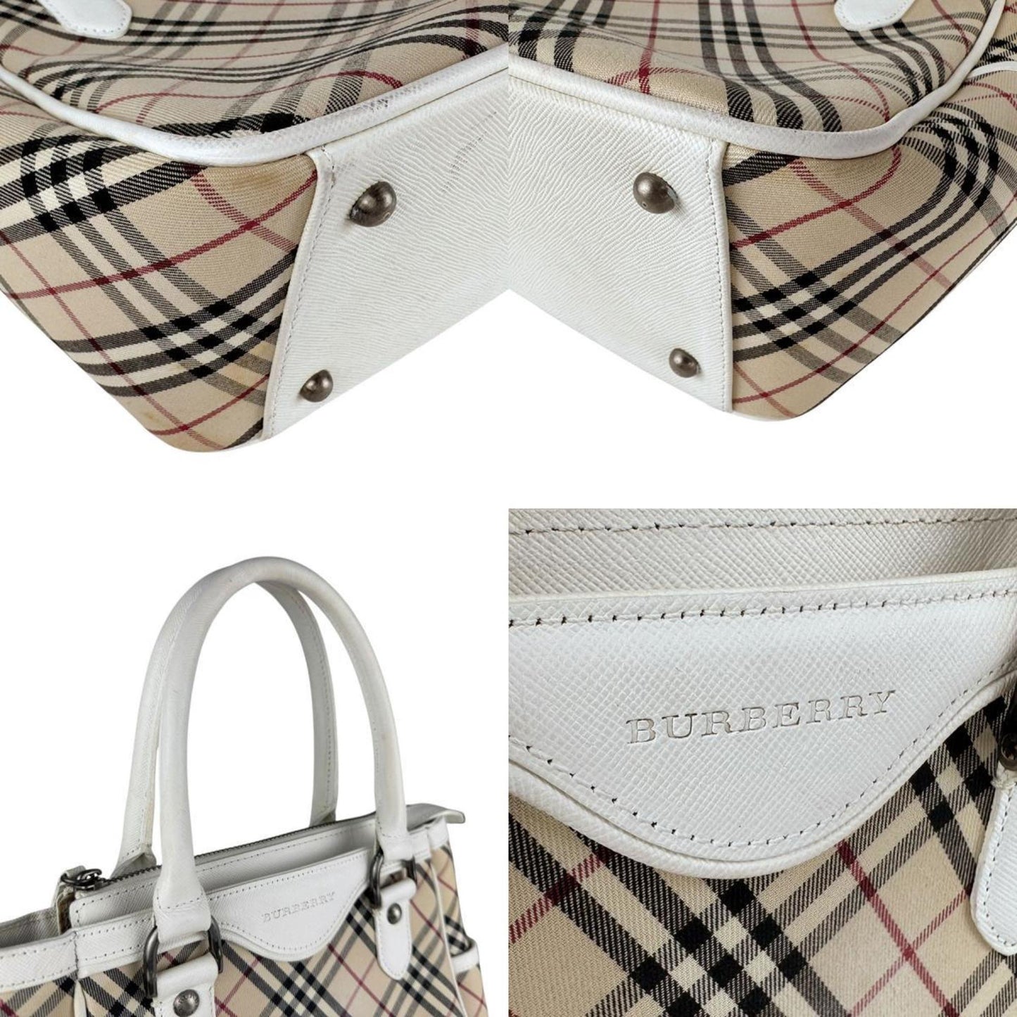 Burberry Handbag Leather Nylon Canvas White/Beige