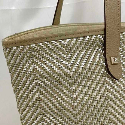 Hermes Tote Bag Chennai Mm Ec-23011 Beige Silver Etoupe Leather Polyester Hermes