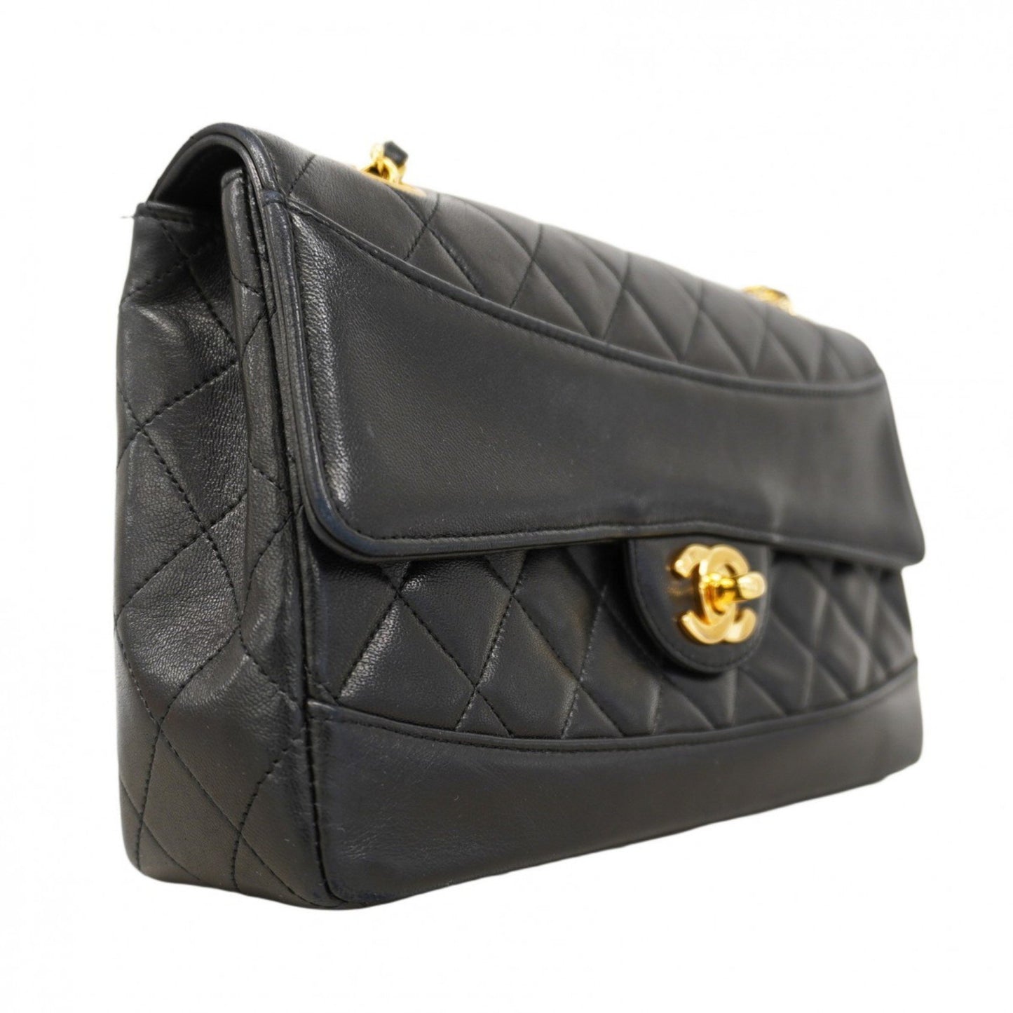 Chanel Shoulder Bag Matelasse W Chain Lambskin Black