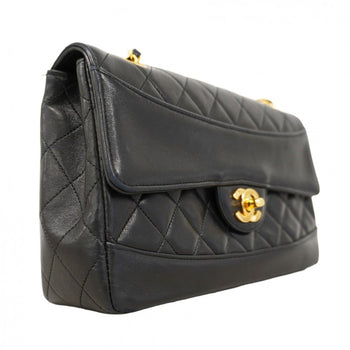 Chanel Shoulder Bag Matelasse W Chain Lambskin Black