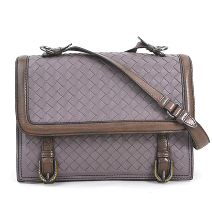 Bottega Veneta Shoulder Bag Intrecciato Leather Purple Brown