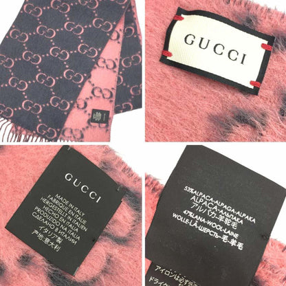 Gucci Gg Scarf Alpaca Wool Navy X Pink Unused
