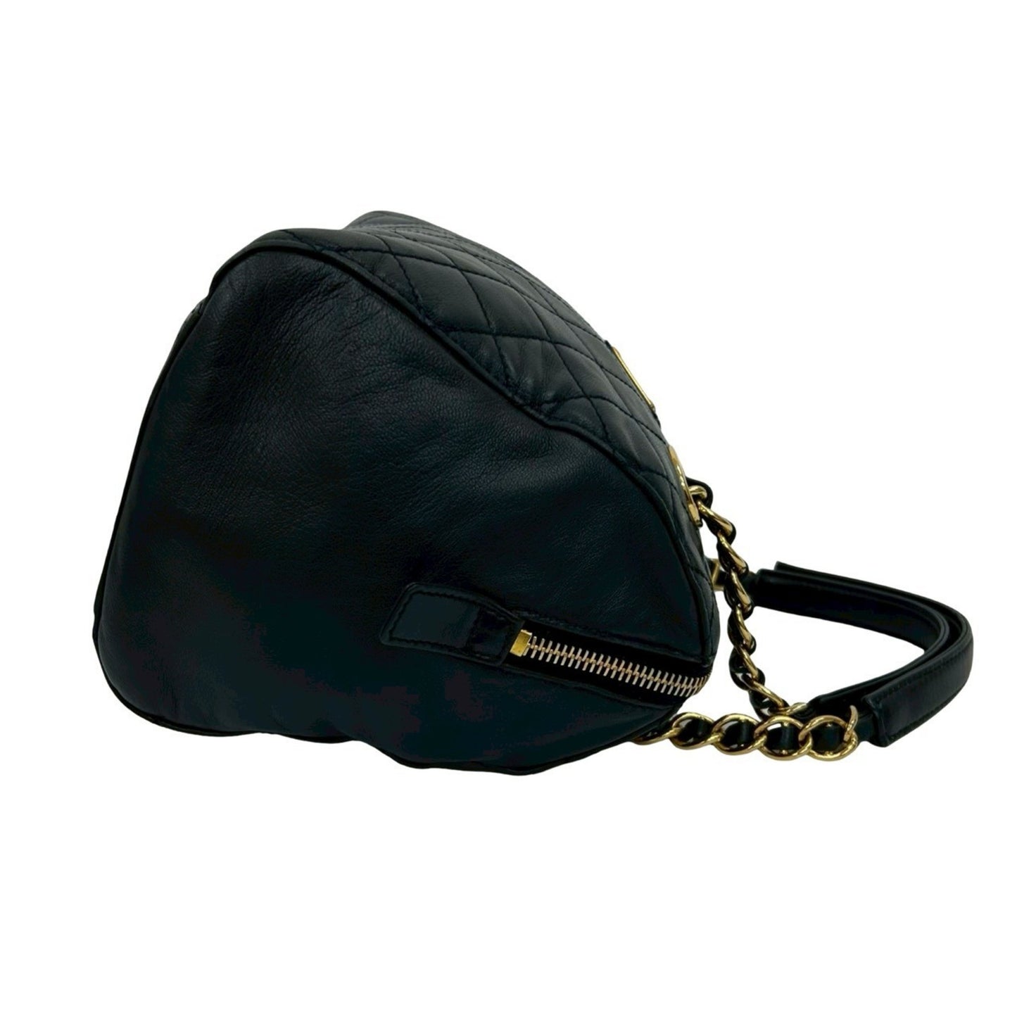 Prada Triangle Logo Quilted Leather Chain Handbag/Mini Boston Bag Navy 21982