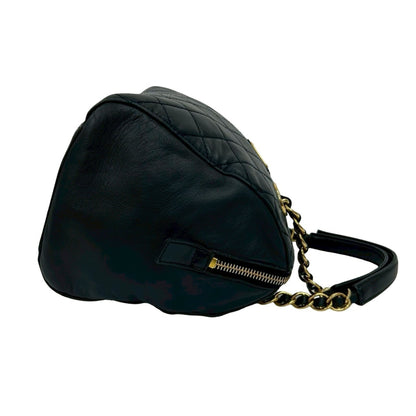 Prada Triangle Logo Quilted Leather Chain Handbag/Mini Boston Bag Navy 21982