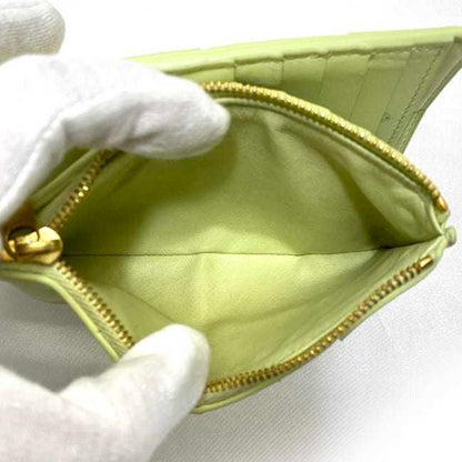 Bottega Veneta Bi-Fold Wallet Light Green Yellow Intrecciato Leather Bottega Veneta 10 Pieces Soft