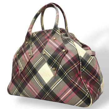 Vivienne Westwood Tartan Check Boston Bag Handbag Multicolored Red C8
