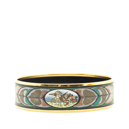 Hermes Enamel Bird Feather Motif Bangle In Gold