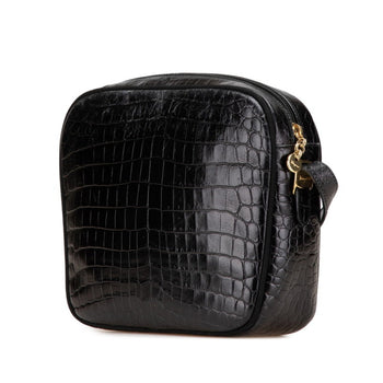 Salvatore Ferragamo Vara Crocodile Embossed Crossbody Shoulder Bag Af-21 6677 Black Leather