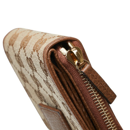 Gucci Gg Canvas Zip-Around Bifold Wallet 346056 Beige Brown Leather